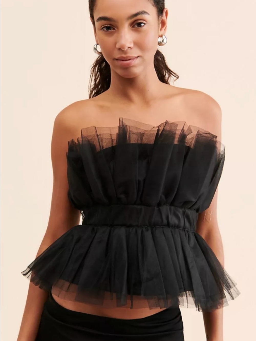 MARBLE Black Tulle Tube Top. - Picture 3 of 5